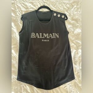 Balmain Black Muscle Tee with Silver Buttons